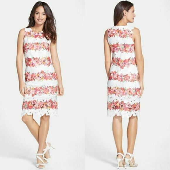 Julia Jordan Floral Lace Shift Dress 14 White Pink Multicolor - Picture 1 of 6